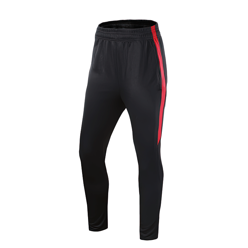 Training breathable elastic men's running pants SF1356, black with red stripe, ideal for unrestricted mobility and comfort.